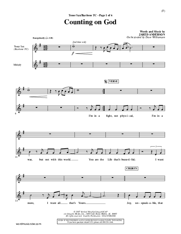 Counting on God Tenor Sax/Baritone T.C. (Jared Anderson)