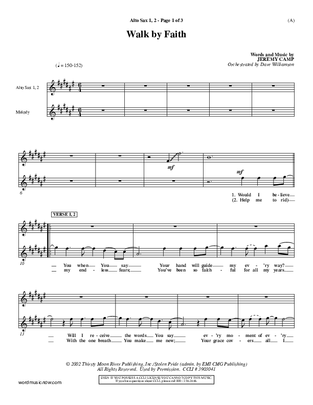 Walk By Faith Alto Sax 1/2 (Jeremy Camp)