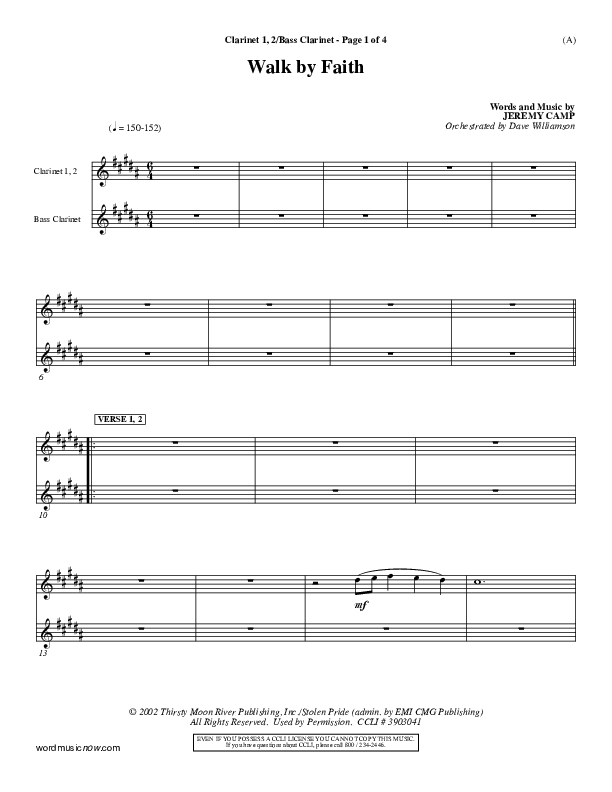 Walk By Faith Clarinet 1/2, Bass Clarinet (Jeremy Camp)