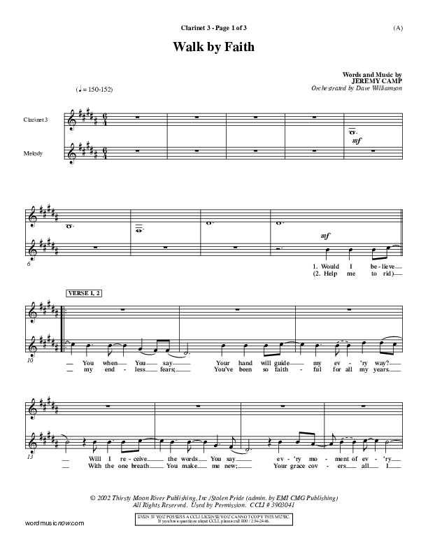 Walk By Faith Clarinet 3 (Jeremy Camp)