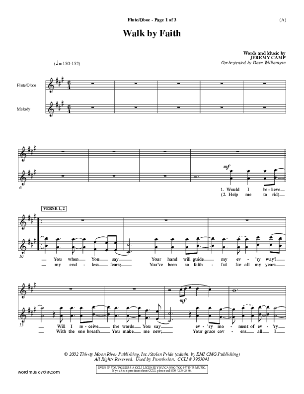 Walk By Faith Flute/Oboe (Jeremy Camp)