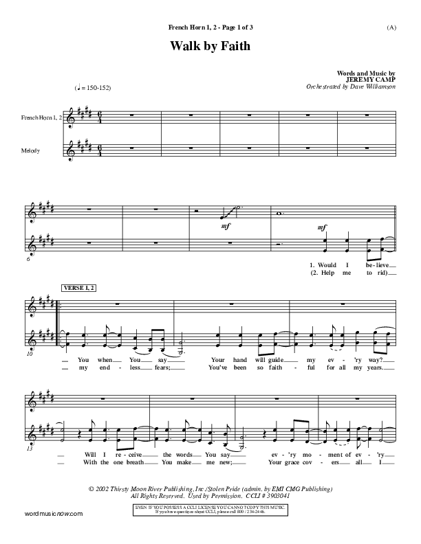 Walk By Faith French Horn 1/2 (Jeremy Camp)