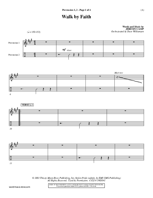 Walk By Faith Percussion 1/2 (Jeremy Camp)