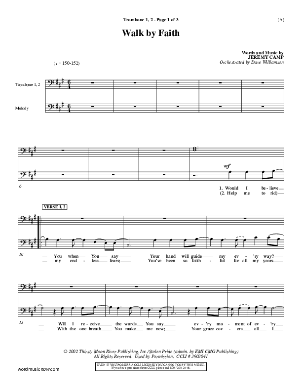 Walk By Faith Trombone 1/2 (Jeremy Camp)