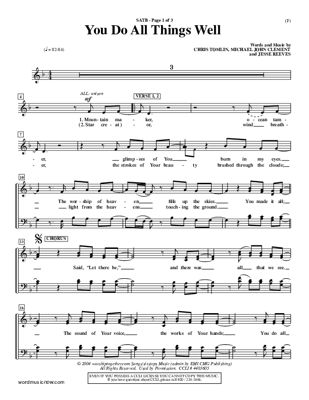 You Do All Things Well Choir Sheet (SATB) (Chris Tomlin)
