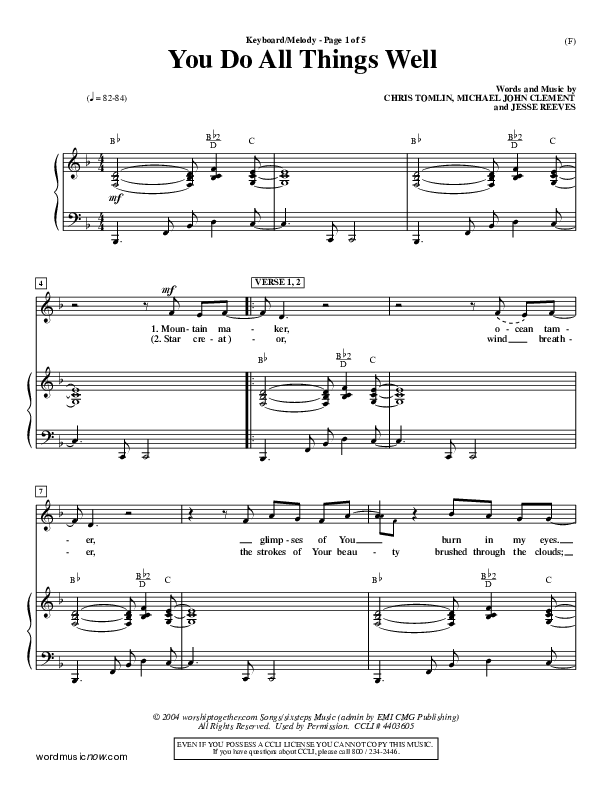 You Do All Things Well Lead Sheet (Chris Tomlin)