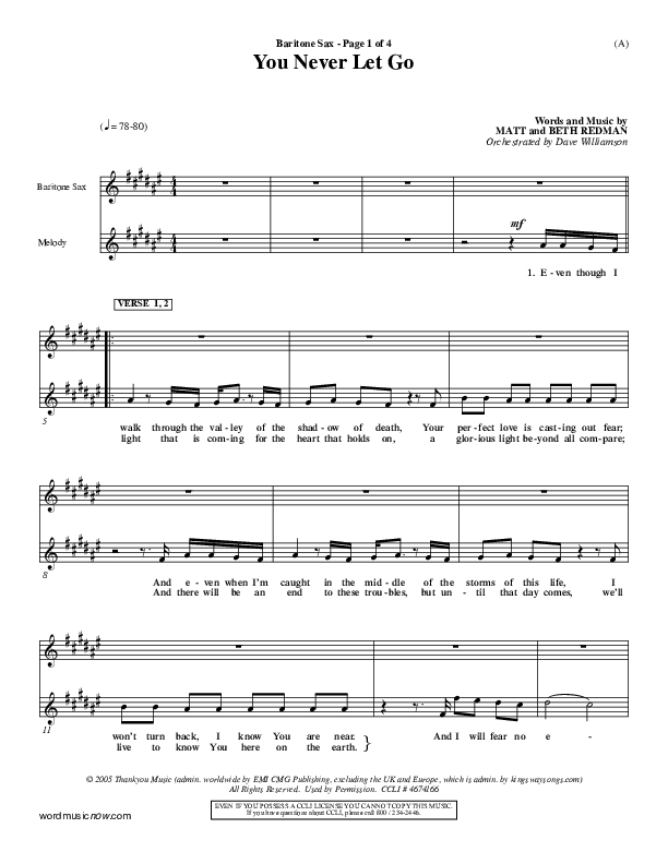 You Never Let Go Bari Sax (Matt Redman)