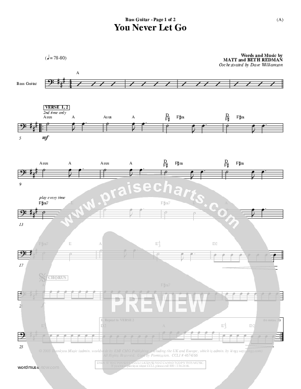 You Never Let Go Bass Guitar (Matt Redman)