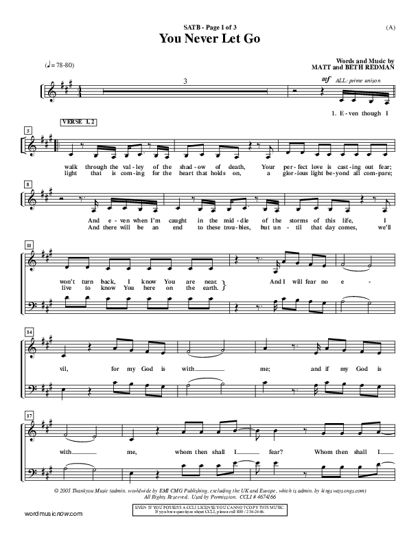 You Never Let Go Choir Sheet (SATB) (Matt Redman)