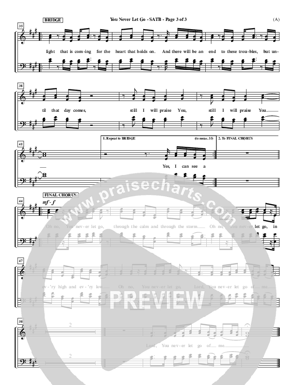 You Never Let Go Choir Sheet (SATB) (Matt Redman)