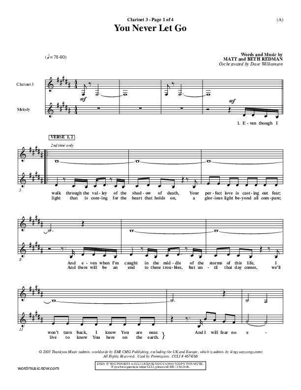 You Never Let Go Clarinet 3 (Matt Redman)