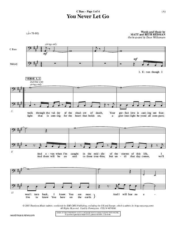 You Never Let Go Contrabass (Matt Redman)