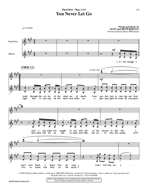 You Never Let Go Flute/Oboe (Matt Redman)