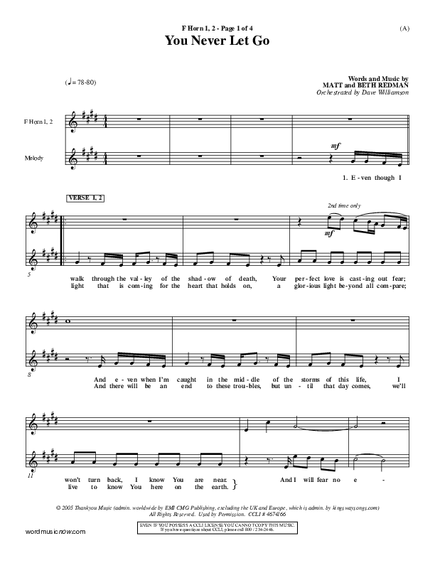 You Never Let Go French Horn 1/2 (Matt Redman)