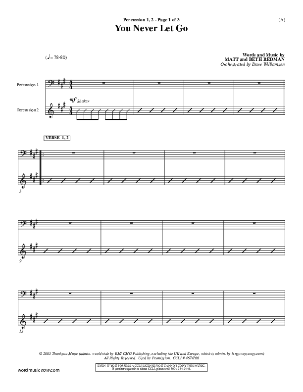 You Never Let Go Percussion 1/2 (Matt Redman)