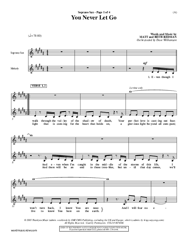 You Never Let Go Soprano Sax (Matt Redman)