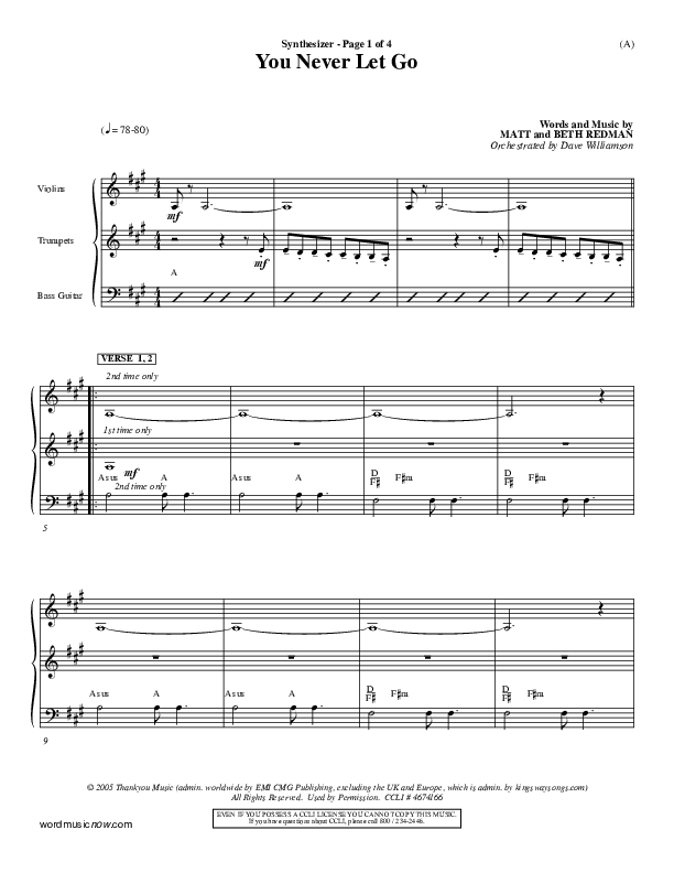 You Never Let Go Synth (Matt Redman)