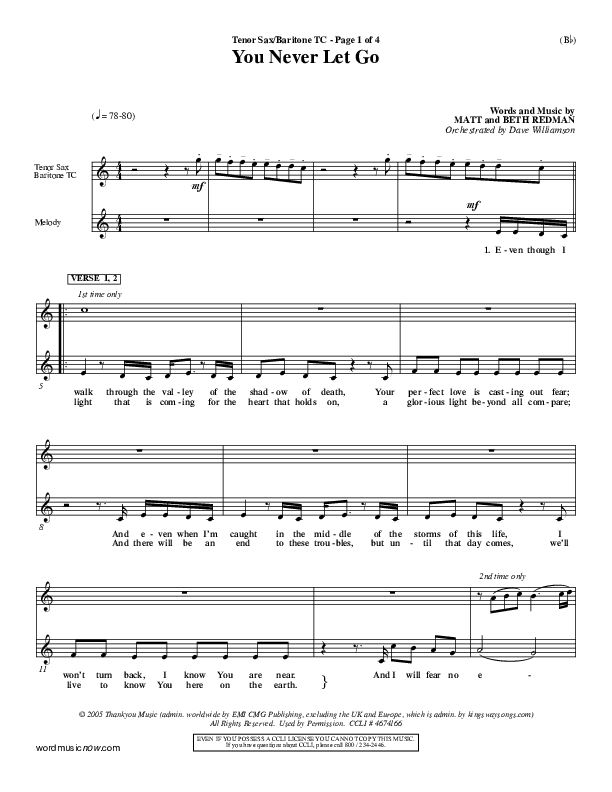 You Never Let Go Tenor Sax/Baritone T.C. (Matt Redman)