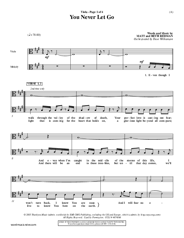 You Never Let Go Viola (Matt Redman)