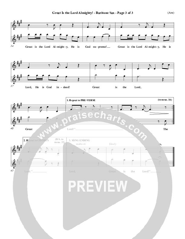 Great Is The Lord Almighty Bari Sax (Dennis Jernigan)