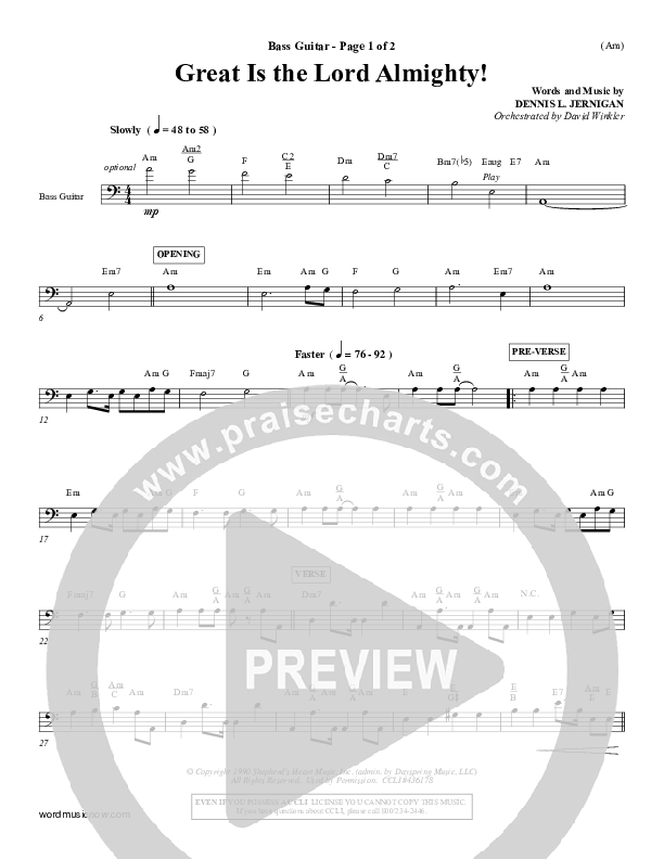 Great Is The Lord Almighty Rhythm Chart (Dennis Jernigan)