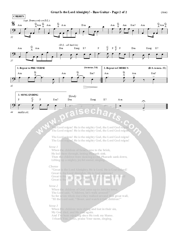 Great Is The Lord Almighty Rhythm Chart (Dennis Jernigan)