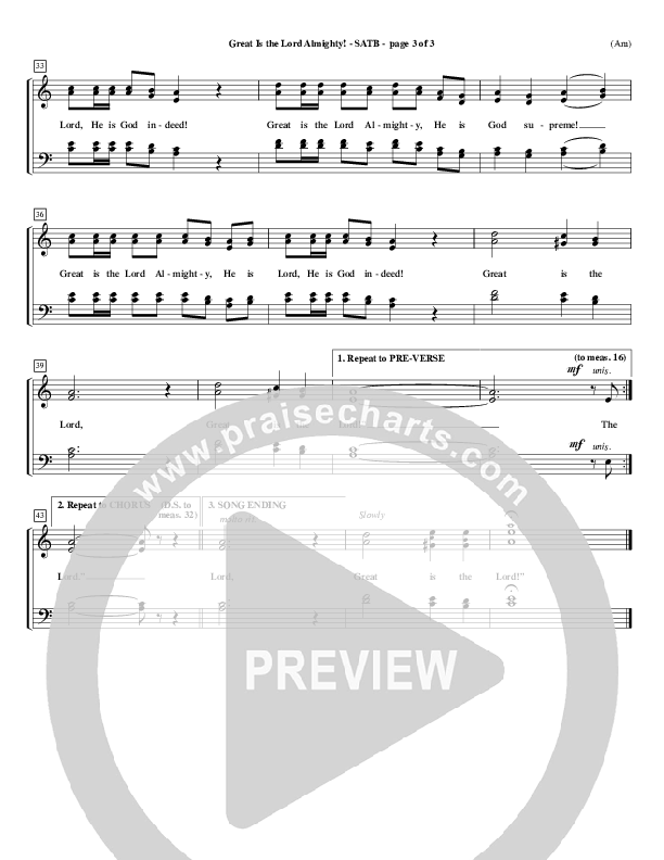 Great Is The Lord Almighty Choir Vocals (SATB) (Dennis Jernigan)