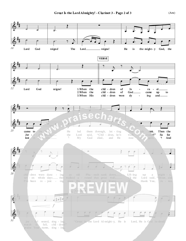 Great Is The Lord Almighty Clarinet 3 (Dennis Jernigan)