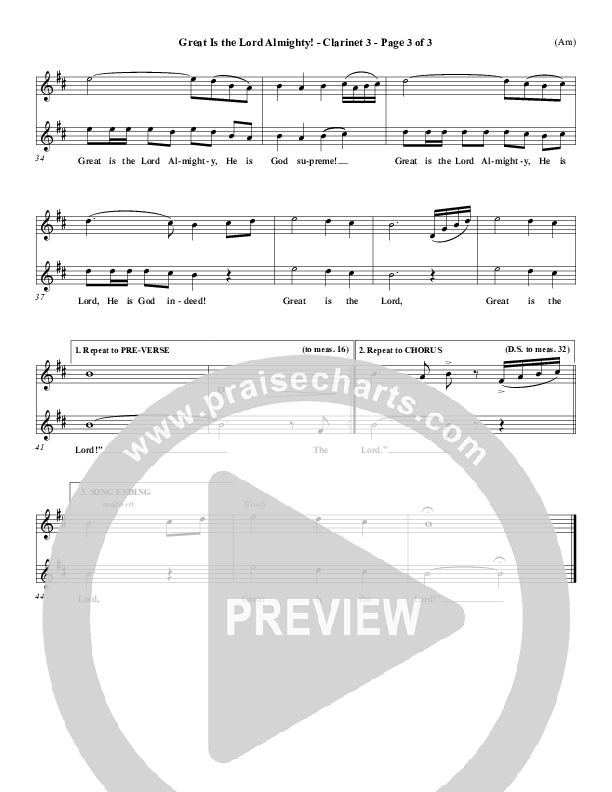 Great Is The Lord Almighty Clarinet 3 (Dennis Jernigan)