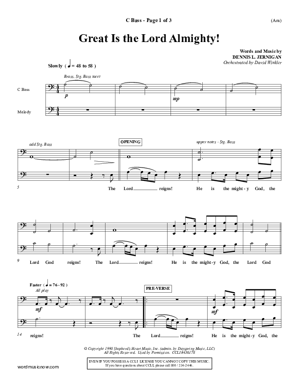 Great Is The Lord Almighty Contrabass (Dennis Jernigan)