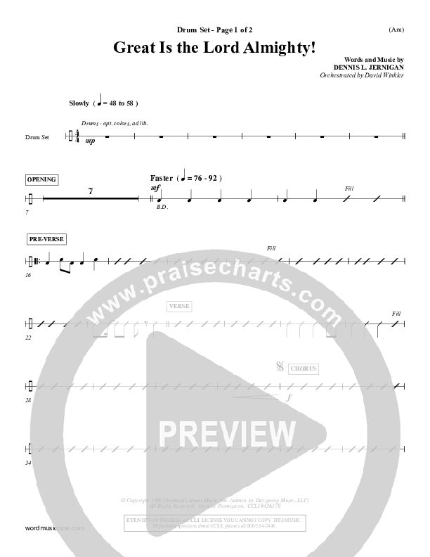 Great Is The Lord Almighty Drum Set (Dennis Jernigan)