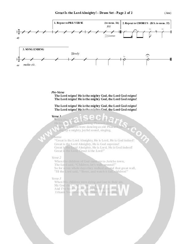 Great Is The Lord Almighty Drum Set (Dennis Jernigan)