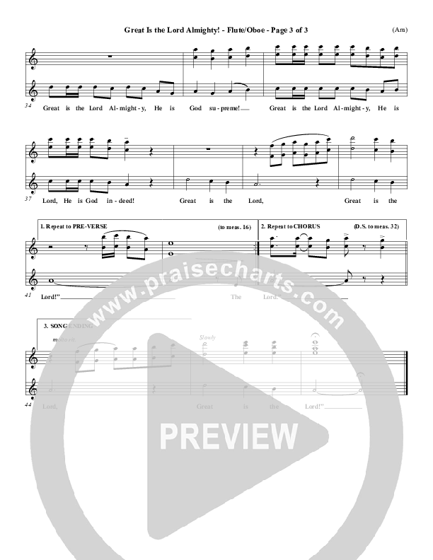 Great Is The Lord Almighty Flute/Oboe (Dennis Jernigan)