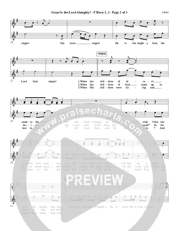 Great Is The Lord Almighty French Horn 1/2 (Dennis Jernigan)