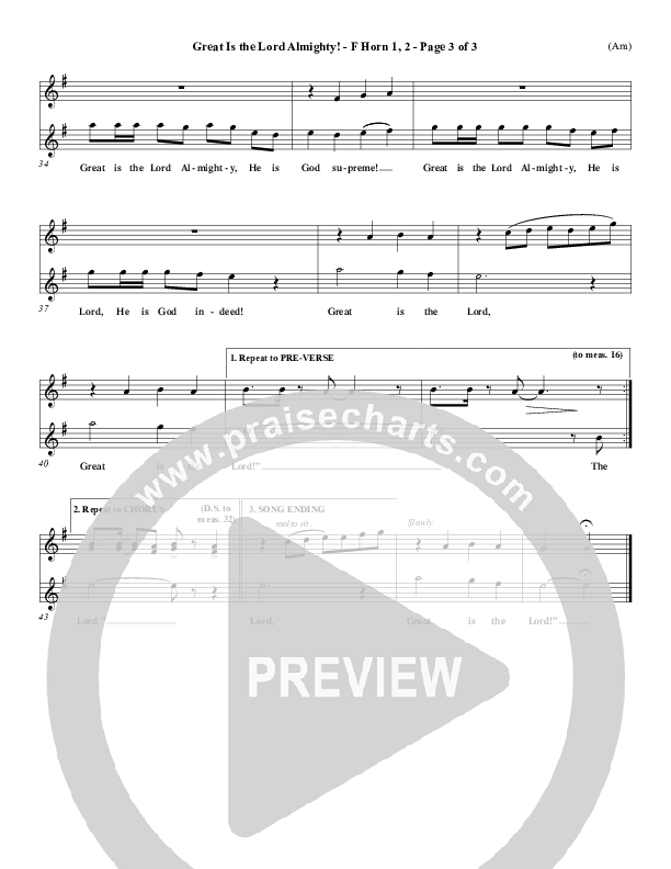 Great Is The Lord Almighty French Horn 1/2 (Dennis Jernigan)