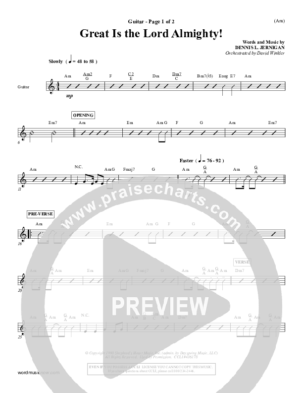 Great Is The Lord Almighty Guitar (Dennis Jernigan)