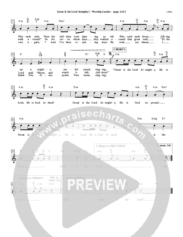 Great Is The Lord Almighty Lead Sheet (Dennis Jernigan)