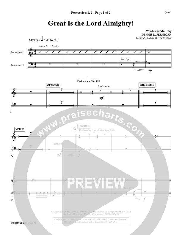 Great Is The Lord Almighty Percussion 1/2 (Dennis Jernigan)