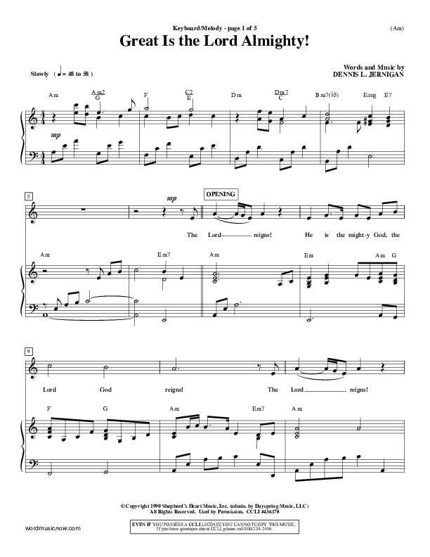 Great Is The Lord Almighty Piano/Vocal Pack (Dennis Jernigan)