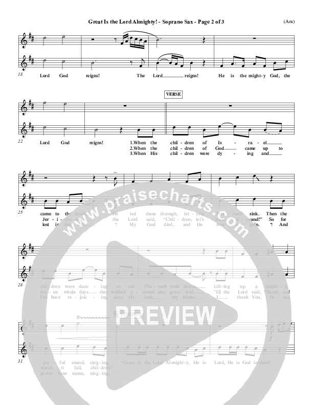 Great Is The Lord Almighty Soprano Sax (Dennis Jernigan)