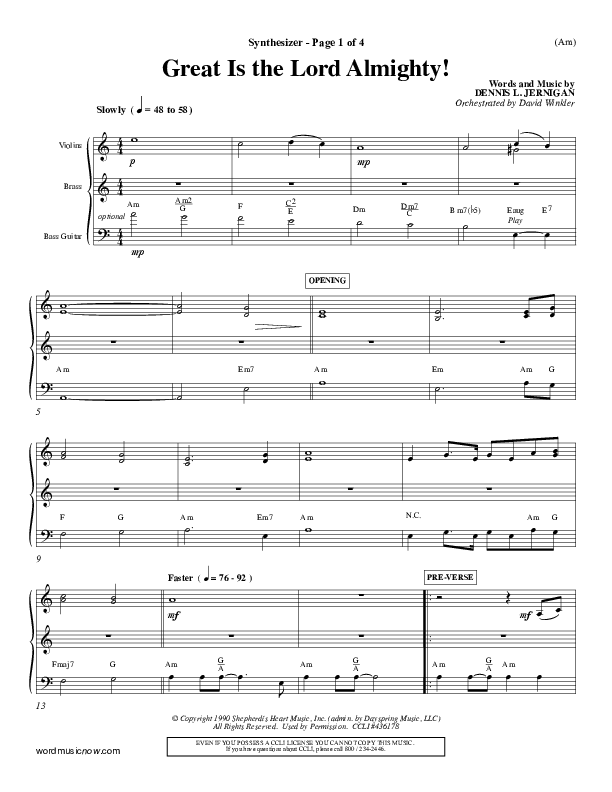 Great Is The Lord Almighty Synth (Dennis Jernigan)