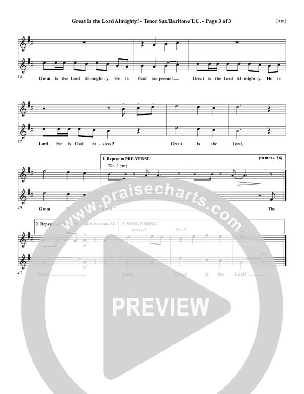 Great Is The Lord Almighty Tenor Sax/Baritone T.C. (Dennis Jernigan)