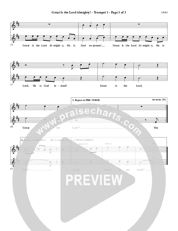 Great Is The Lord Almighty Trumpet 1 (Dennis Jernigan)