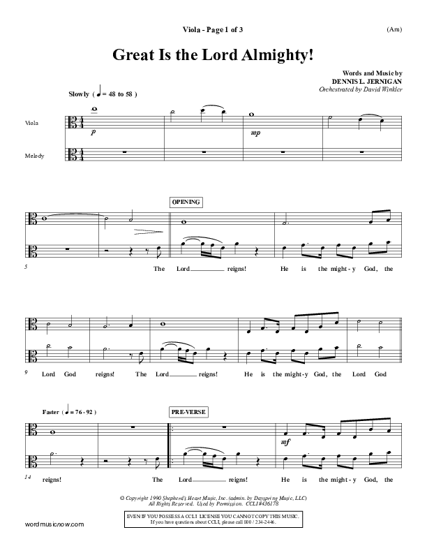 Great Is The Lord Almighty Viola (Dennis Jernigan)