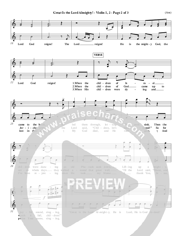 Great Is The Lord Almighty Violin 1/2 (Dennis Jernigan)