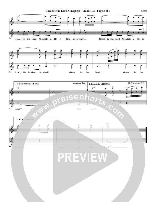 Great Is The Lord Almighty Violin 1/2 (Dennis Jernigan)