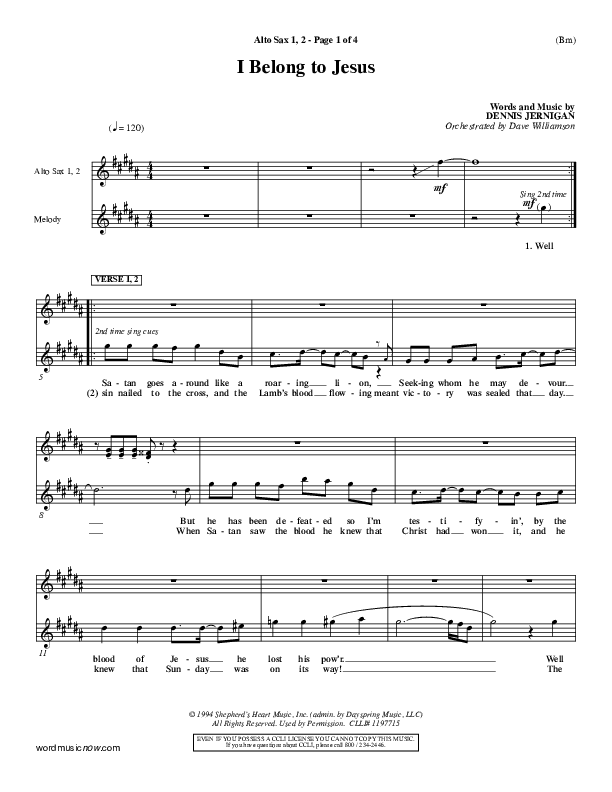 I Belong To Jesus Alto Sax 1/2 (Dennis Jernigan)