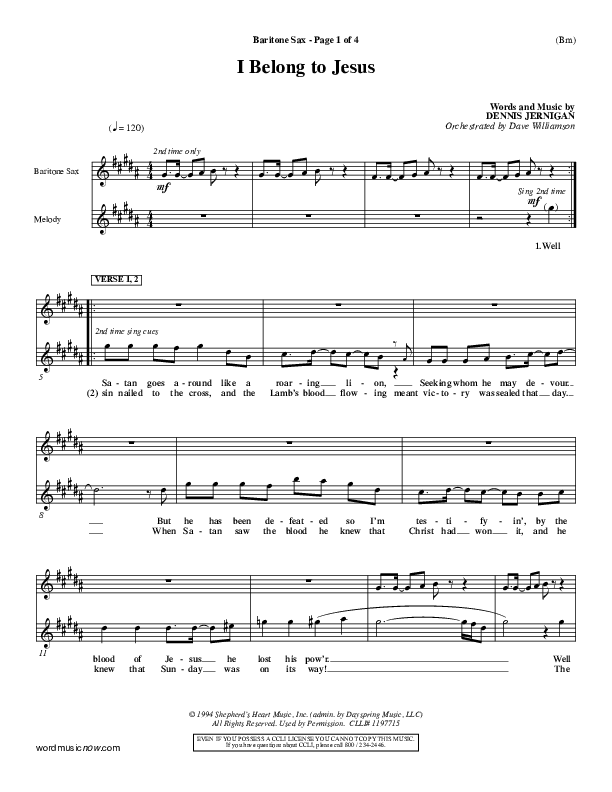 I Belong To Jesus Bari Sax (Dennis Jernigan)