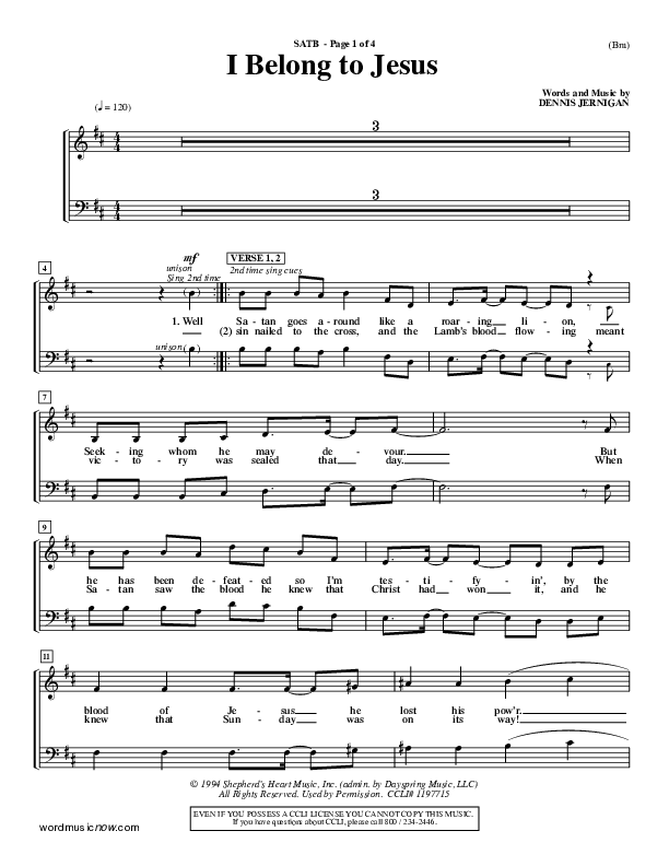 I Belong To Jesus Choir Sheet (SATB) (Dennis Jernigan)