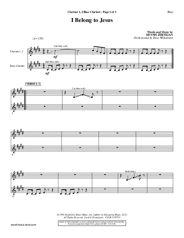 I Belong To Jesus Clarinet 1/2, Bass Clarinet (Dennis Jernigan)